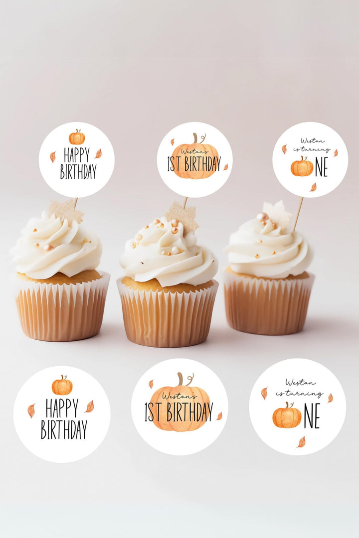 Our Little Pumpkin is Turning One - Birthday Cupcake Topper - Vowpaperie