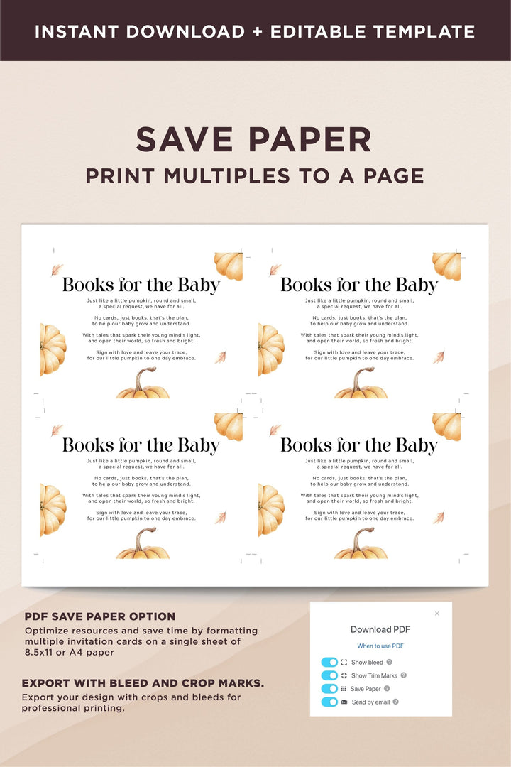 Golden Pumpkin Baby Shower Book Card - "A Little Pumpkin is on the Way"