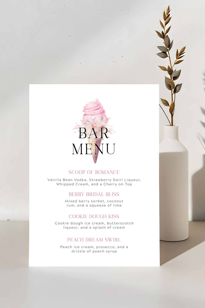Playful Ice Cream-Themed Bar Menu for Bridal Shower