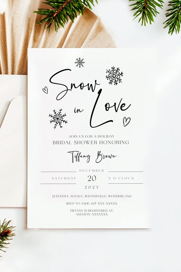 Winter Bridal Shower Invitation, Snowflake Design, Snow in Love Collection, Elegant Winter Bridal Card, Cozy Winter Invitation