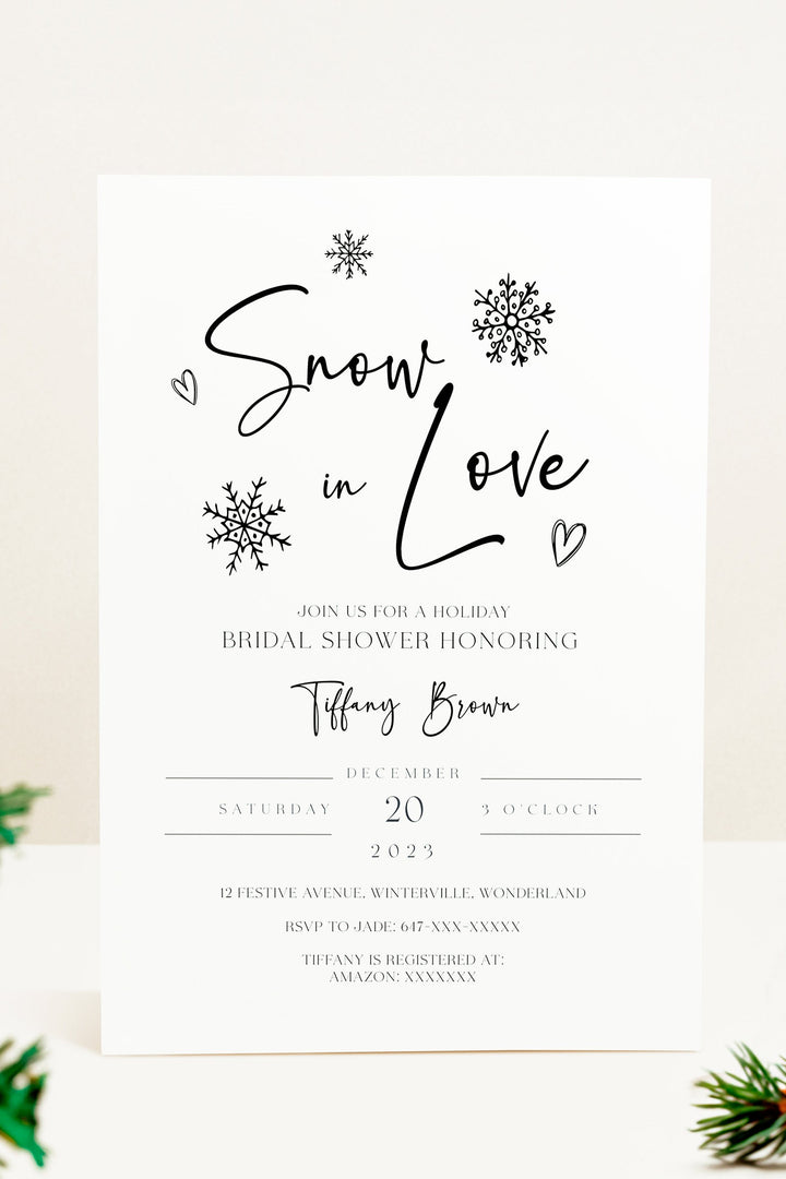 Winter Bridal Shower Invitation, Snowflake Design, Snow in Love Collection, Elegant Winter Bridal Card, Cozy Winter Invitation