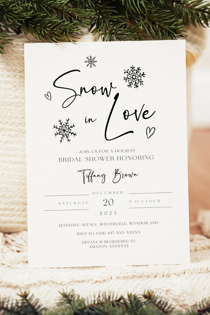 Winter Bridal Shower Invitation, Snowflake Design, Snow in Love Collection, Elegant Winter Bridal Card, Cozy Winter Invitation