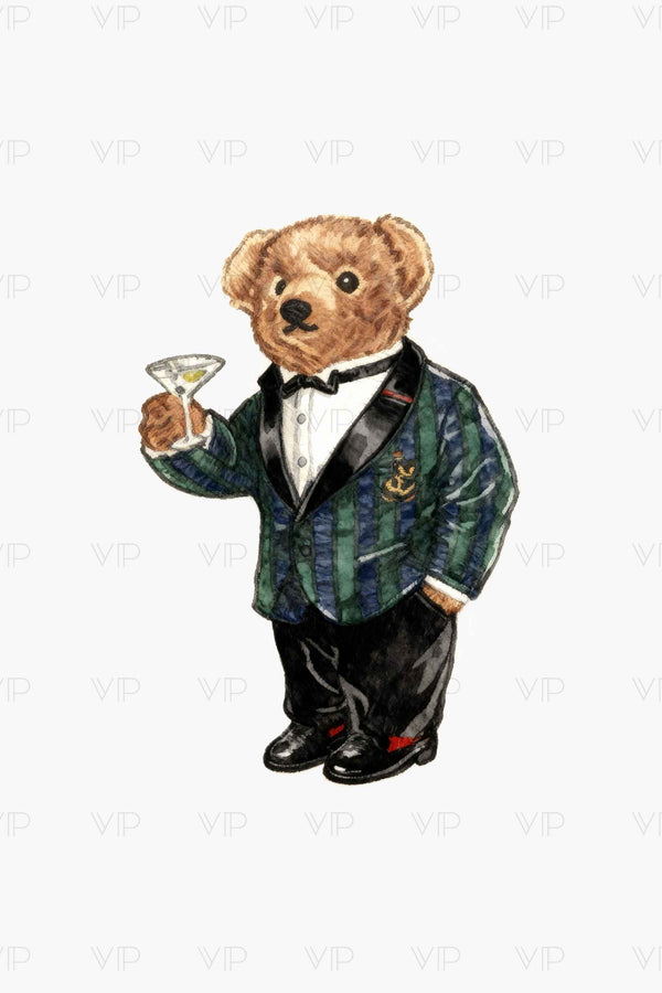 Ralph Lauren Inspired Tuxedo Bear PNG – Vintage Holiday Bear Clipart