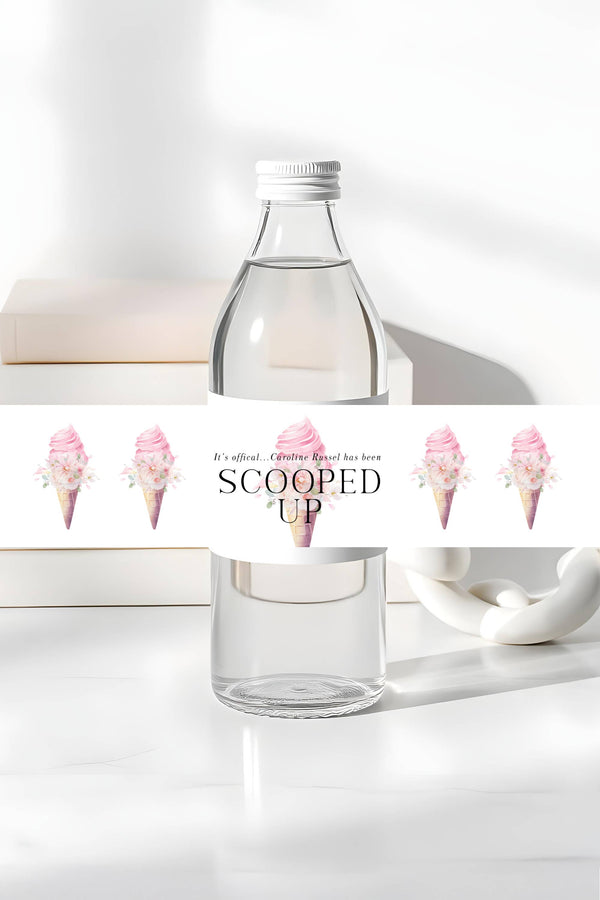She’s Been Scooped Up Water Bottle Label for Ice Cream-Themed Bridal Shower | Vowpaperie