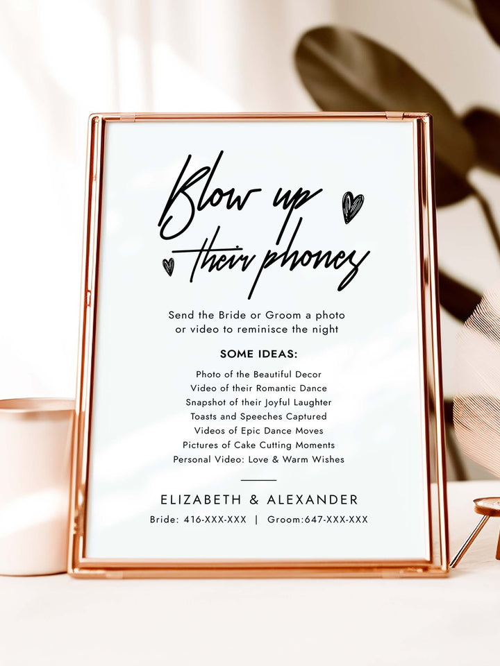 Blow Up Their Phone Wedding Table Sign - The Elizabeth Collection -
