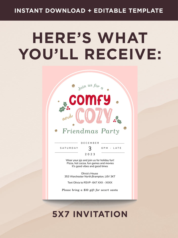 Comfy and Cozy Christmas Party Invitation - Pink Holiday Pajama Party Invite -