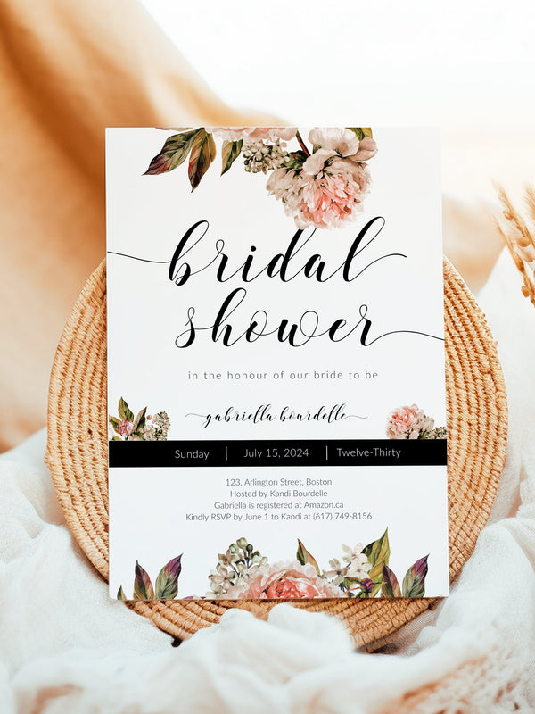 Elegant Blush Floral Bridal Shower Invitation -