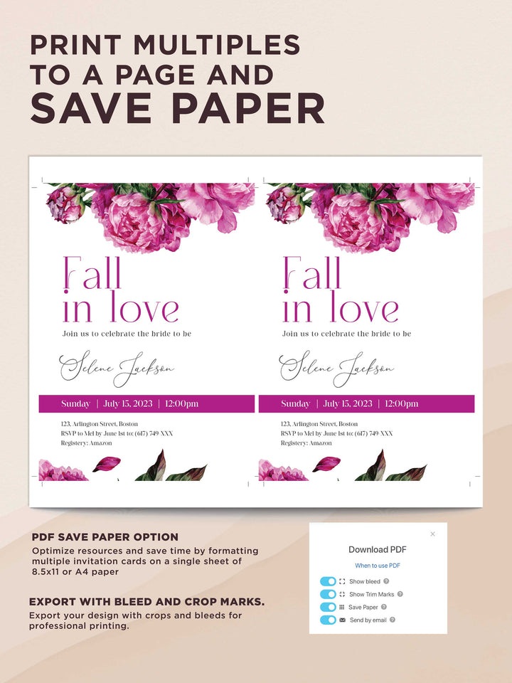 Fall in Love, Pink Wildflower Bridal Shower Invitation -
