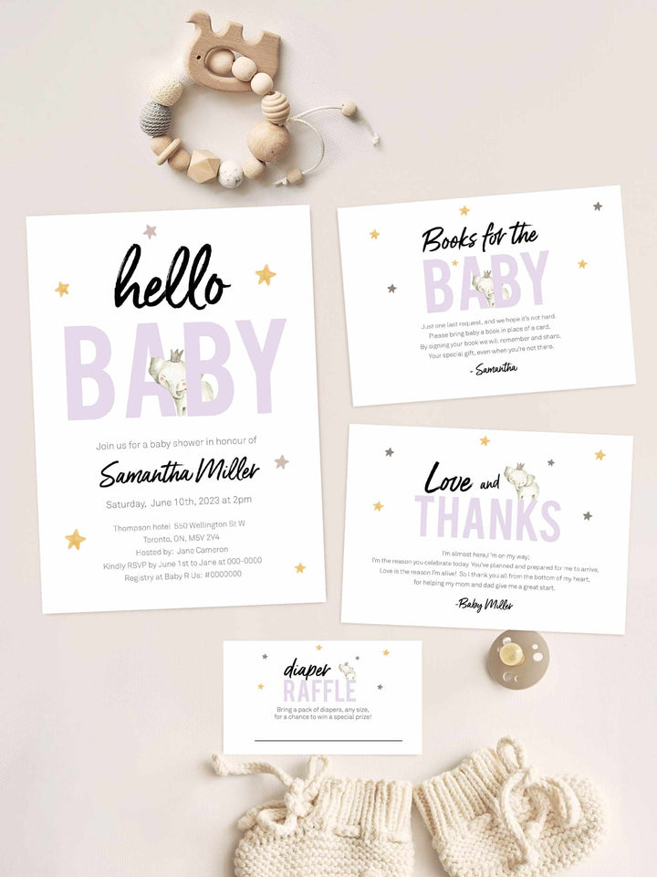 Hello Baby Elephant Baby Shower Invitation Set with a gender-neutral terracotta theme