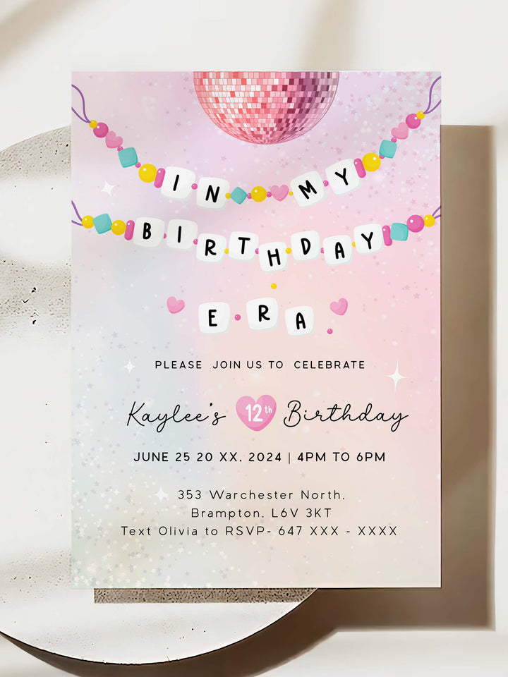 In My Birthday Era Birthday Invitation - Swiftie Friendship Bracelet - Birthday Invitation