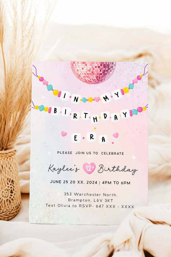 In My Birthday Era Birthday Invitation - Swiftie Friendship Bracelet - Birthday Invitation