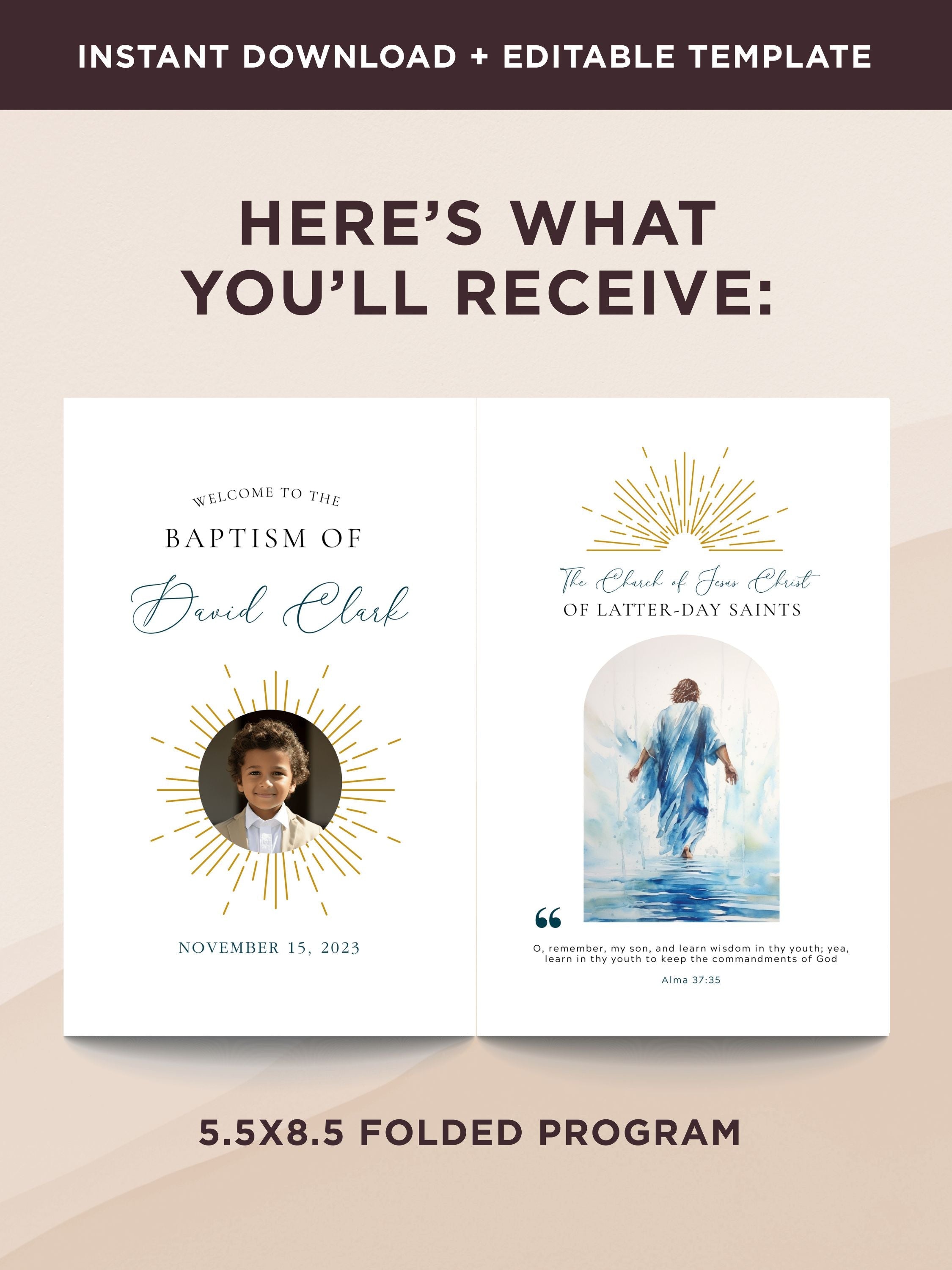 LDS Blue Boy Baptism Program - Customizable Template for Boys