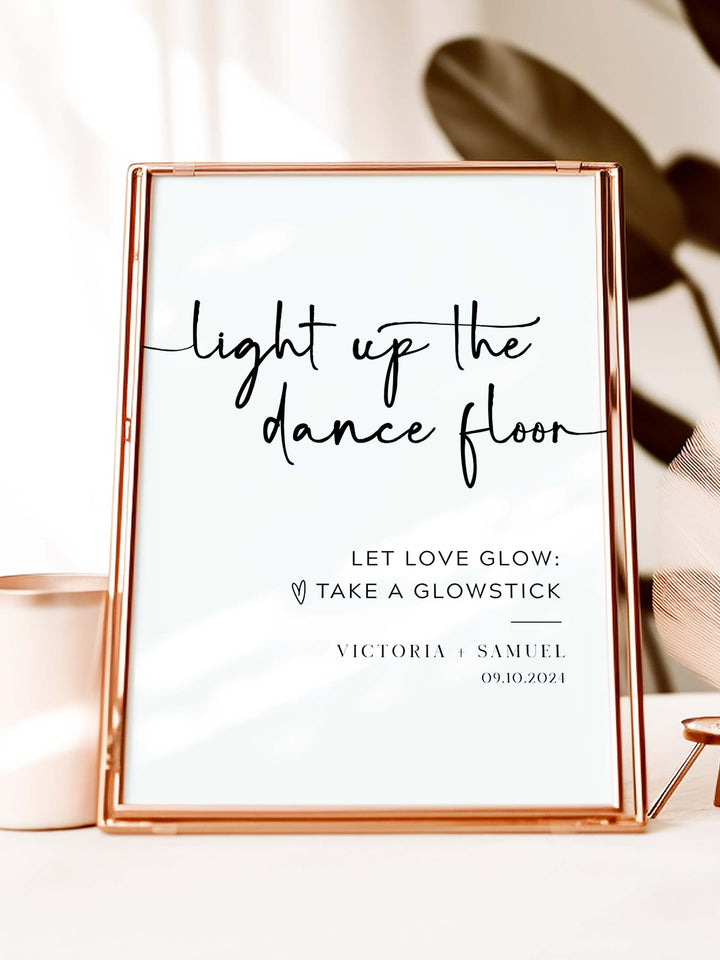 Light Up The Dance Floor Table Sign, Glow Stick Party Sign Send Off Sign - The Victoria Collection -