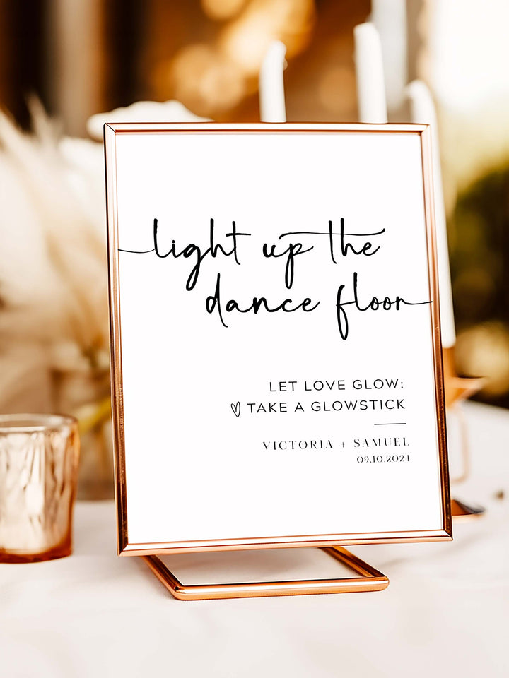 Light Up The Dance Floor Table Sign, Glow Stick Party Sign Send Off Sign - The Victoria Collection -