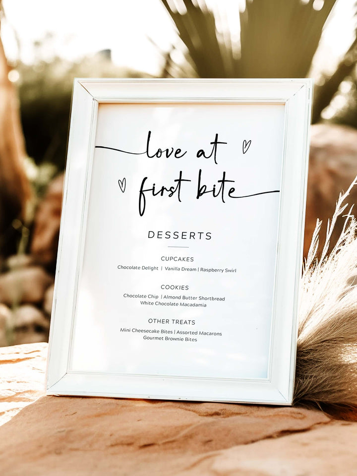 Love at First Bite - Modern Desert Sign, Minimalist Sweets Table Signs, Wedding Table Decor - The Victoria Collection -