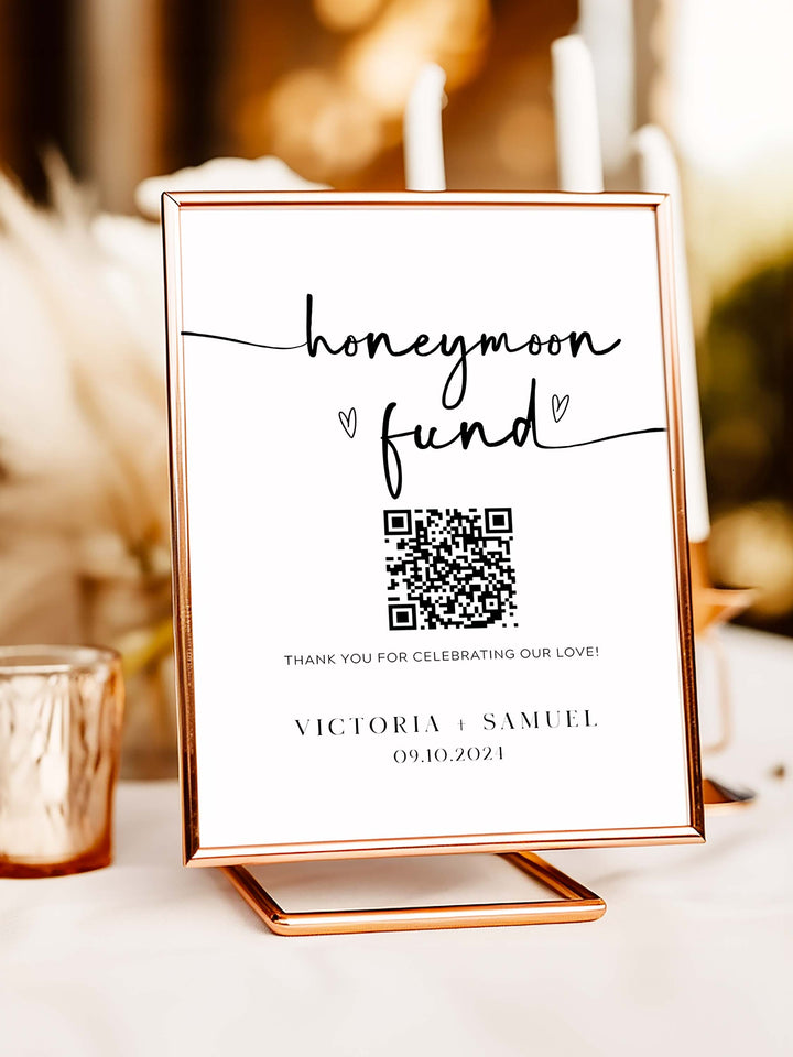 Minimalist Honeymoon Fund QR Code Wedding Table Sign - Victoria Collection -