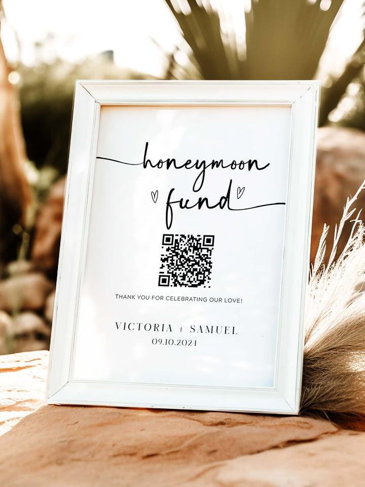 Minimalist Honeymoon Fund QR Code Wedding Table Sign - Victoria Collection -