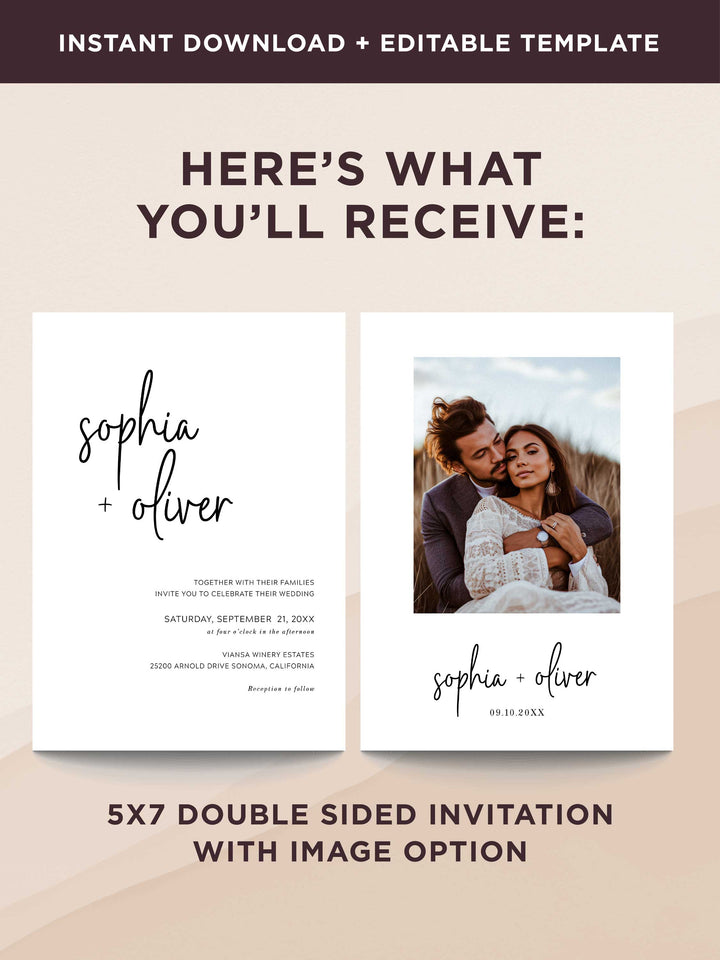 Minimalist Wedding Invitation with Photo - Sophia Collection -