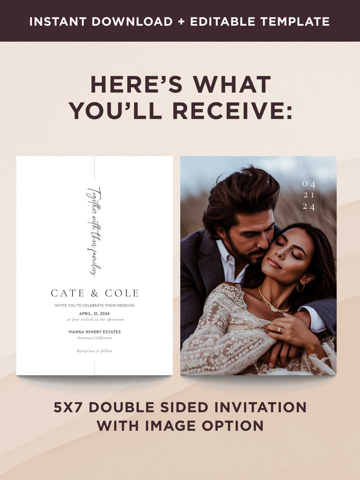 Minimalistic Photo Wedding Invitation - Cate Collection - Wedding invitation