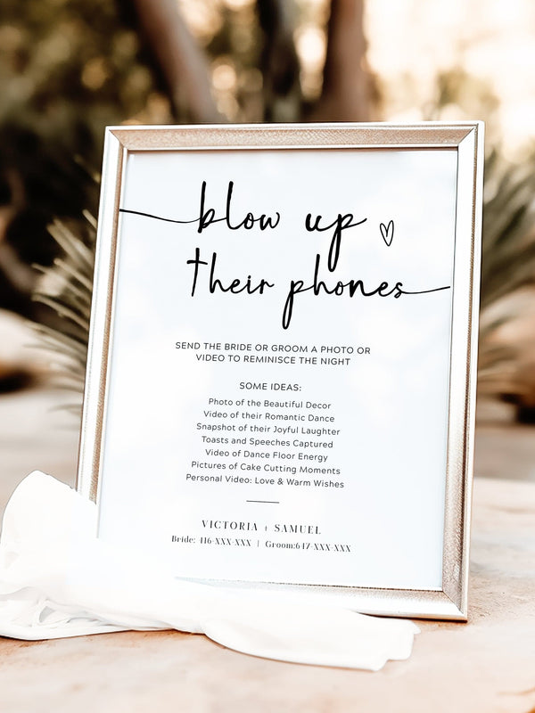 Blow Up Their Phone Wedding Table Sign - The Victoria Collection