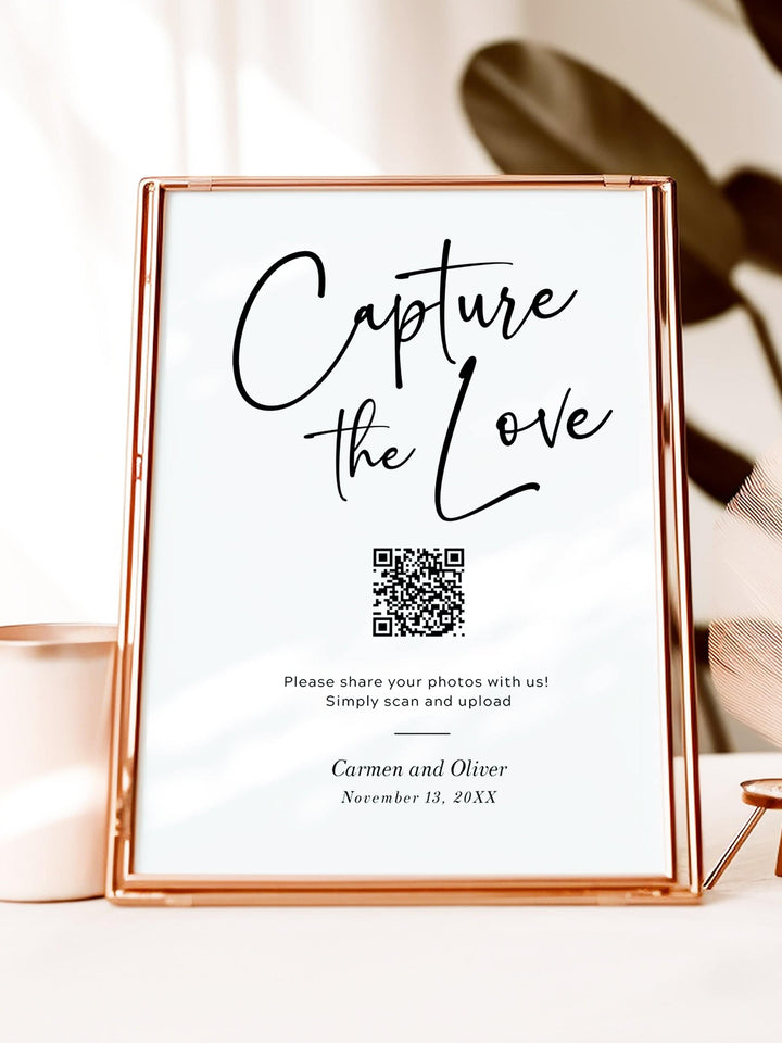 Capture The Love QR Code Wedding Table Sign - The Carmen Collection