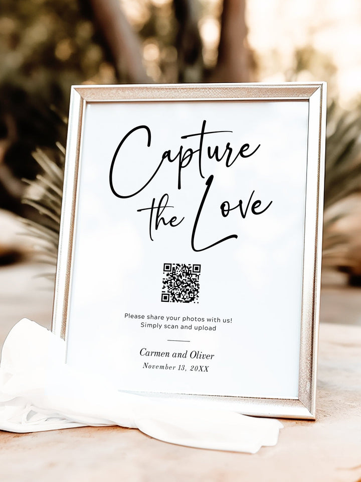 Capture The Love QR Code Wedding Table Sign - The Carmen Collection