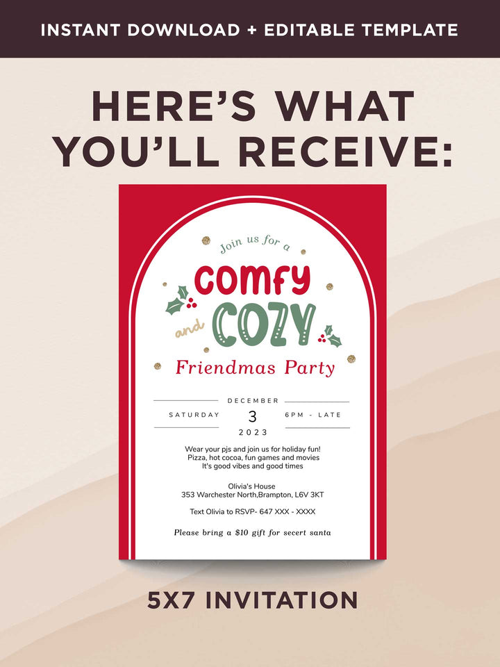 Comfy and Cozy Christmas Party Invitation - Red Holiday Pajama Celebration Invite - Vowpaperie