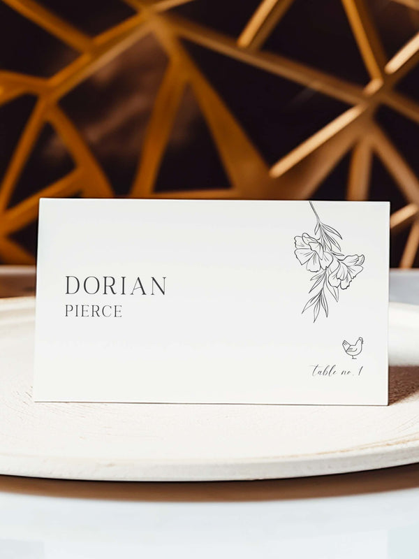 Floral Wedding Place Cards with Meal Choice - Style 1 - Dorian Collection