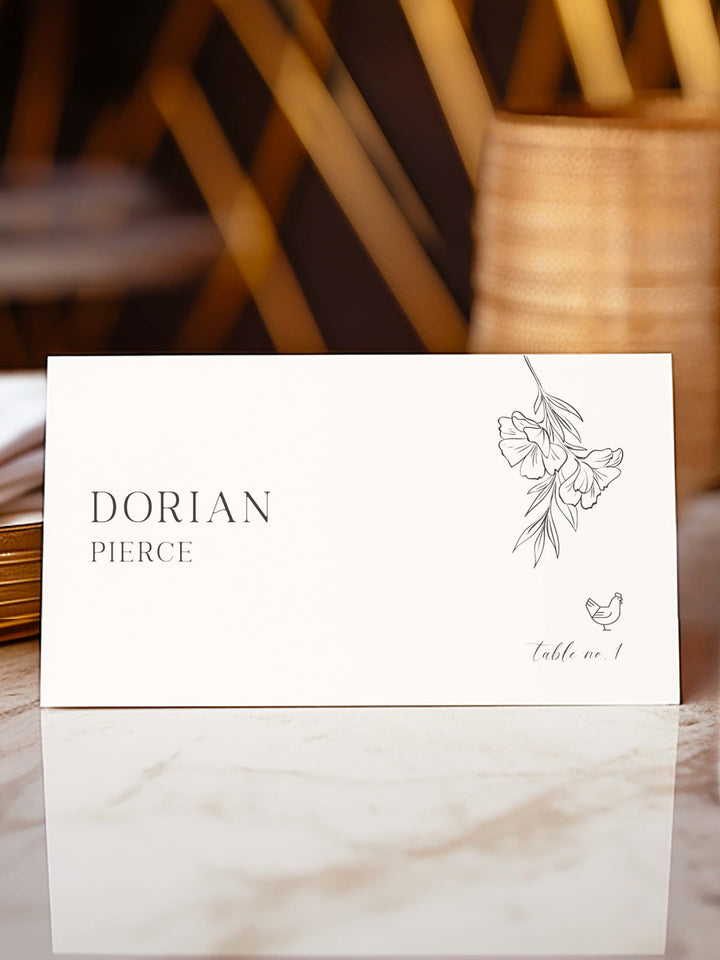 Floral Wedding Name Place Cards with Meal Choice - Style 1 - Dorian Collection - Vowpaperie