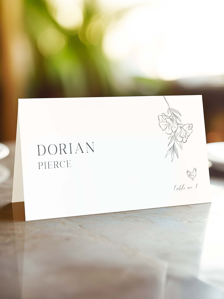 Floral Wedding Name Place Cards with Meal Choice - Style 1 - Dorian Collection - Vowpaperie