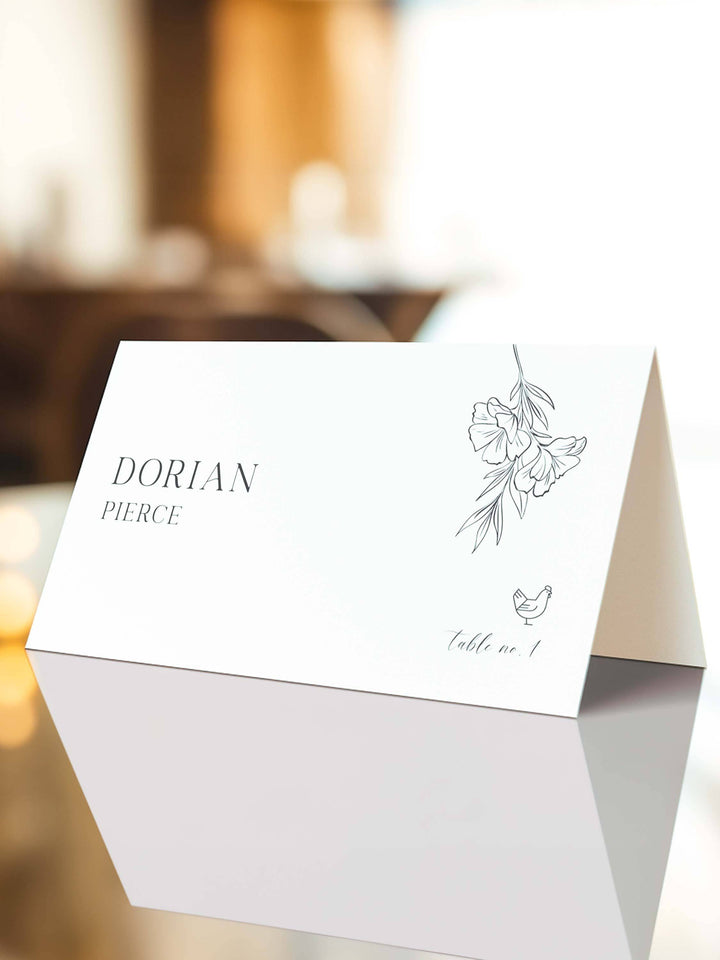 Floral Wedding Place Cards with Meal Choice - Style 1 - Dorian Collection