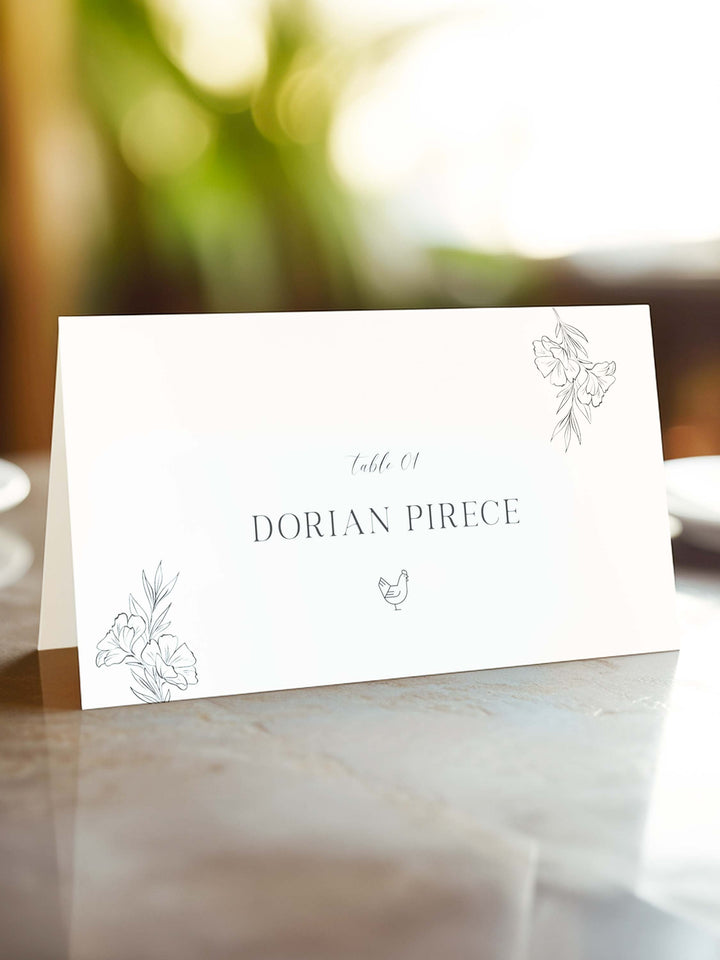 Floral Wedding Place Cards with Meal Choice - Style 2  Dorian Collection