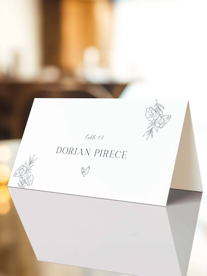 Floral Wedding Place Cards with Meal Choice - Style 2 Dorian Collection - Vowpaperie