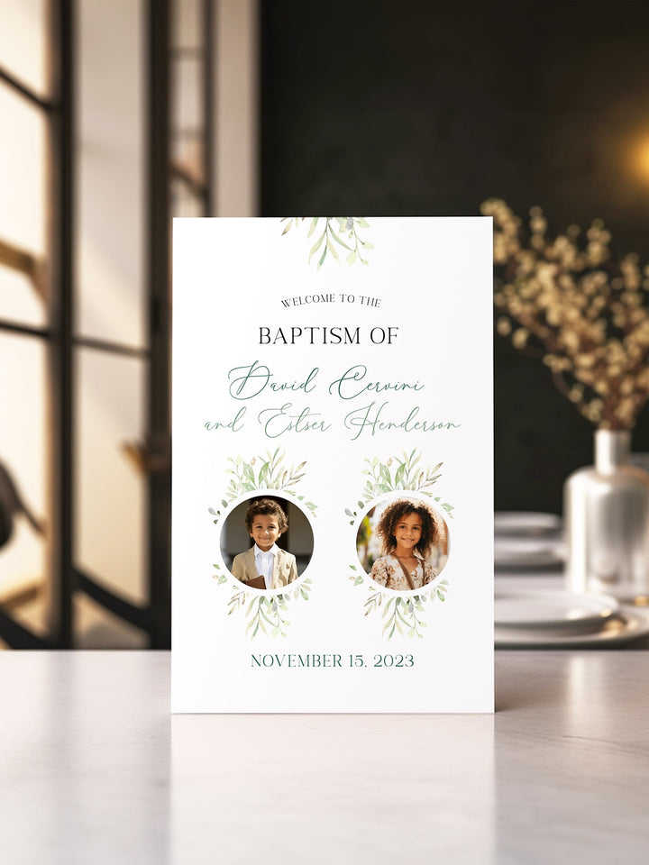 Greenery Double LDS Baptism Program - Customizable Template for Twins - Vowpaperie