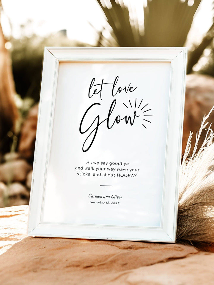Let Love Glow Wedding Glow Sticks Table Sign: Glow Stick Send Off - Party Sign from The Carmen Collection