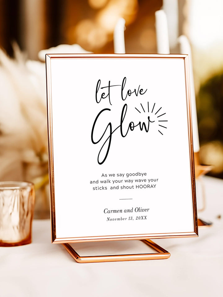 Let Love Glow Wedding Glow Sticks Table Sign: Glow Stick Send Off - Party Sign from The Carmen Collection