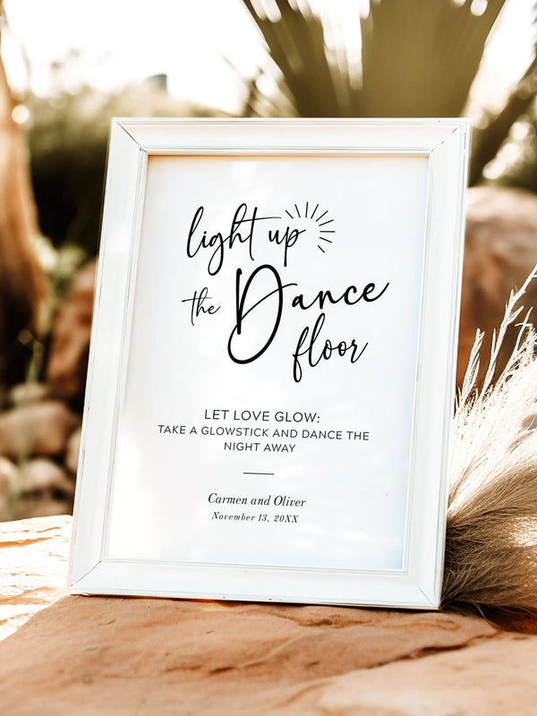 Light Up The Dance Floor Table Sign: Glow Stick Party Send Off Sign from The Carmen Collection