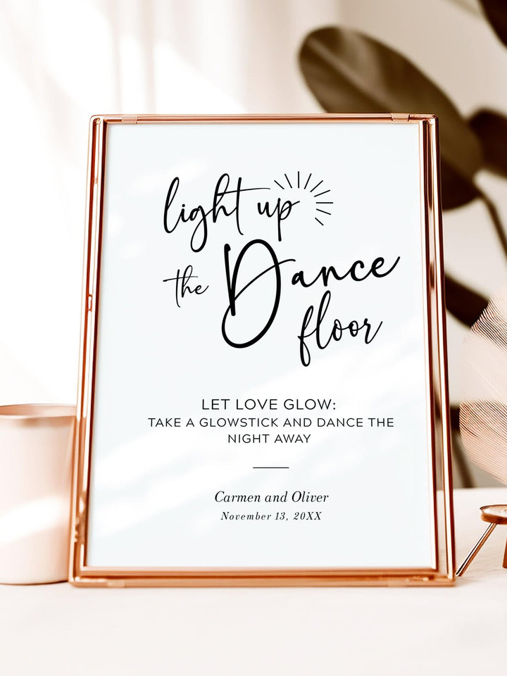 Light Up The Dance Floor Table Sign: Glow Stick Party Send Off Sign from The Carmen Collection