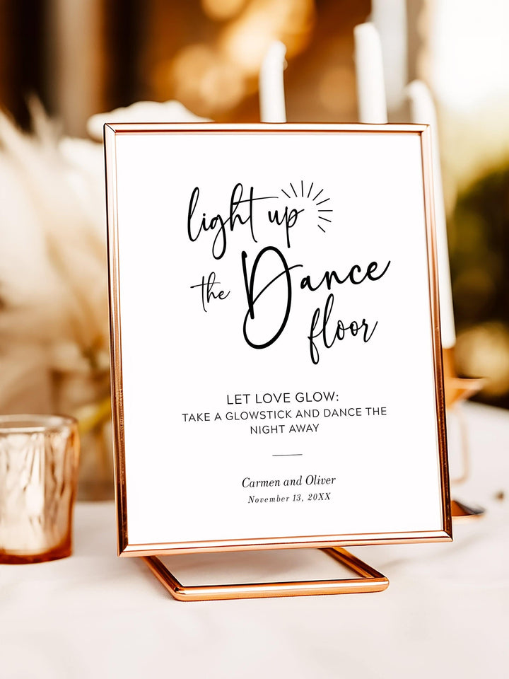 Light Up The Dance Floor Table Sign: Glow Stick Party Send Off Sign from The Carmen Collection