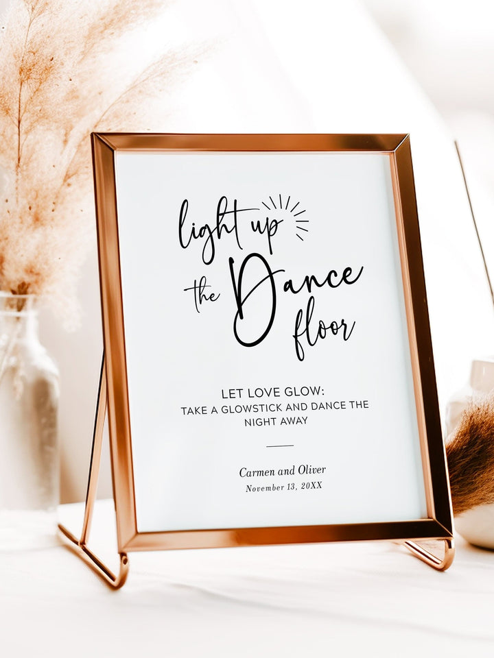 Light Up The Dance Floor Table Sign: Glow Stick Party Send Off Sign from The Carmen Collection