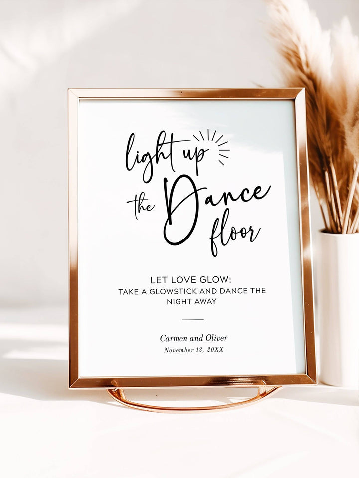 Light Up The Dance Floor Table Sign: Glow Stick Party Send Off Sign from The Carmen Collection