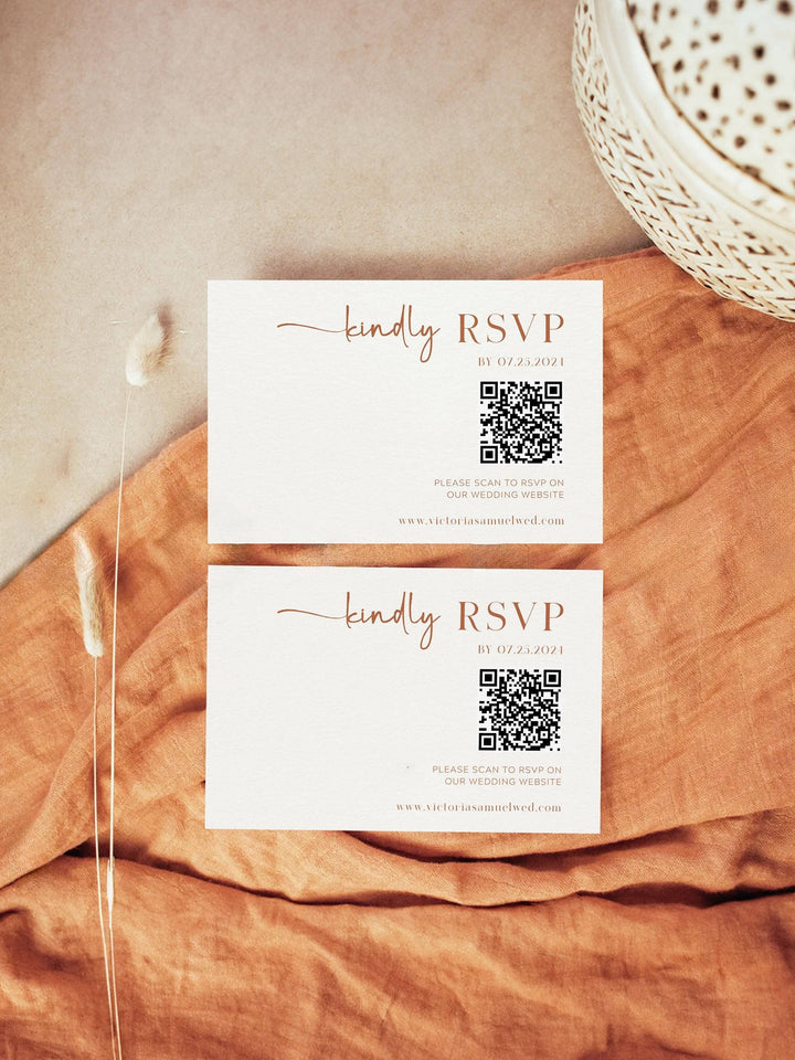 Minimalist Beige Wedding RSVP Card - Elegant 3.5x5 Response Card, The Victoria Collection