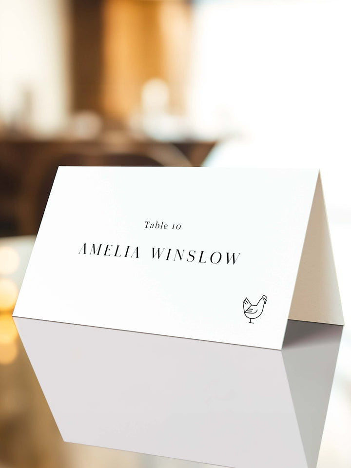 Minimalist Wedding Name Place Cards, with Meal Choice - Amelia Collection - Vowpaperie