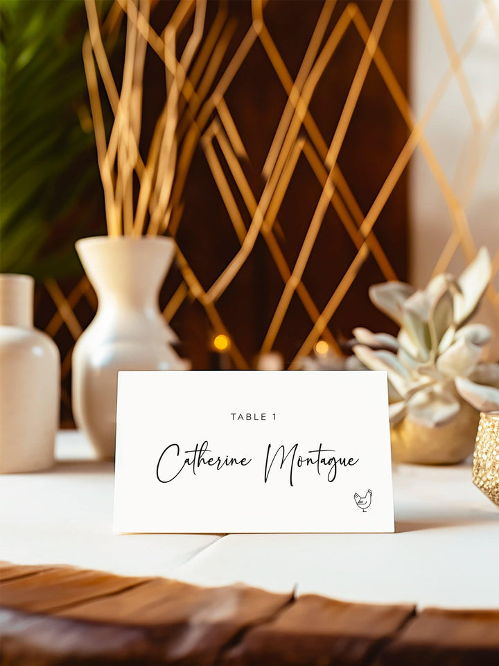 Minimalist Wedding Name Place Cards, with Meal Choice - Avery Tent Card Template - Carmen Collection