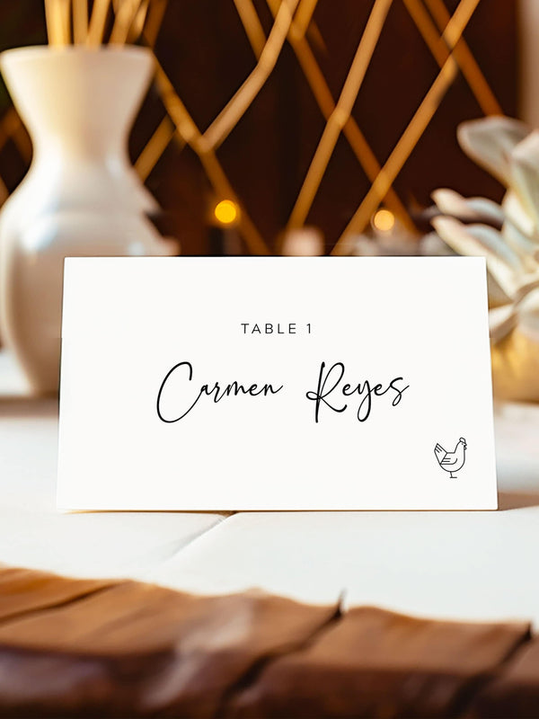 Minimalist Wedding Name Place Cards, with Meal Choice - Style 001 - Carmen Collection - Vowpaperie