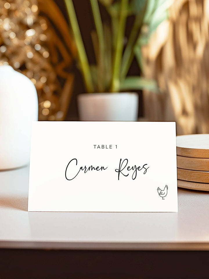 Minimalist Wedding Name Place Cards, with Meal Choice - Style 001 - Carmen Collection - Vowpaperie