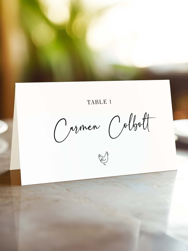 Minimalist Wedding Name Place Cards, with Meal Choice - Style 002 - Carmen Collection - Vowpaperie