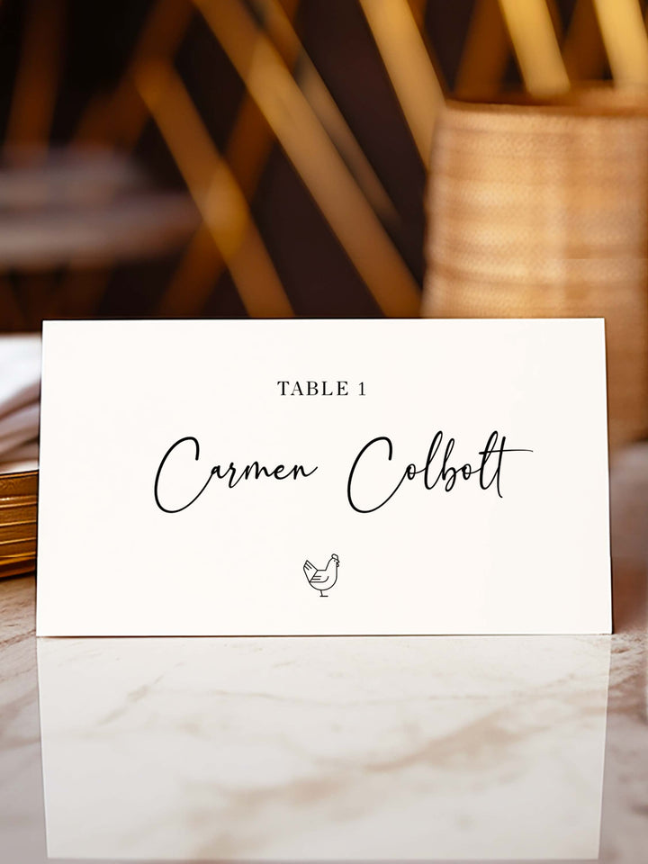 Minimalist Wedding Name Place Cards, with Meal Choice - Style 002 - Carmen Collection - Vowpaperie