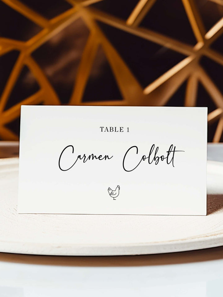 Minimalist Wedding Name Place Cards, with Meal Choice - Style 002 - Carmen Collection - Vowpaperie