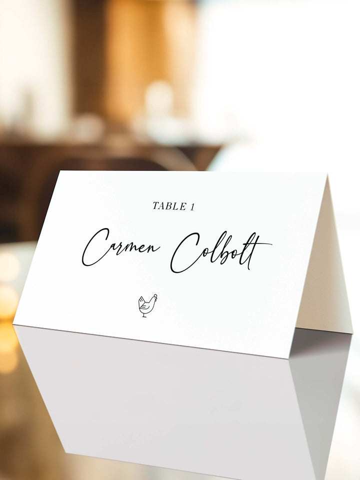 Minimalist Wedding Name Place Cards, with Meal Choice - Style 002 - Carmen Collection - Vowpaperie